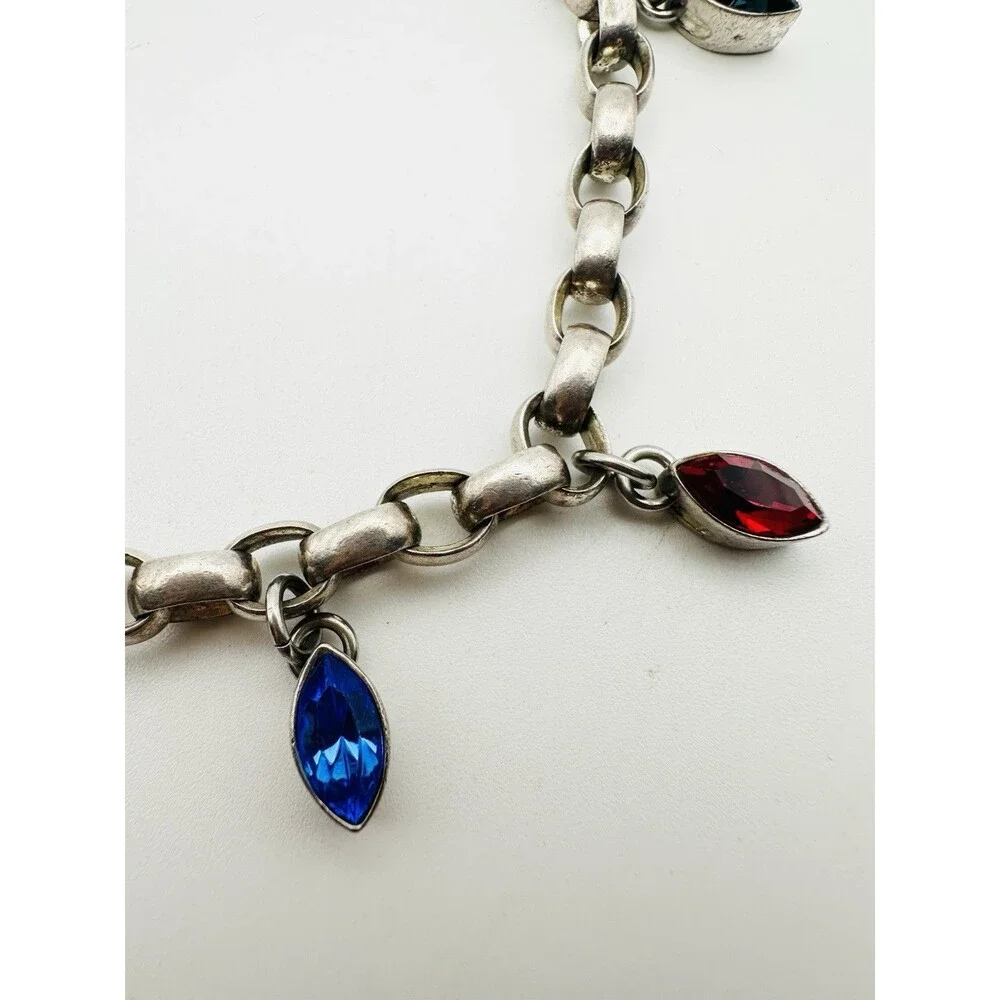 925 Silver Oval Chain Crystal Charm Bracelet Engraved Dream Love 9” 29.52gr